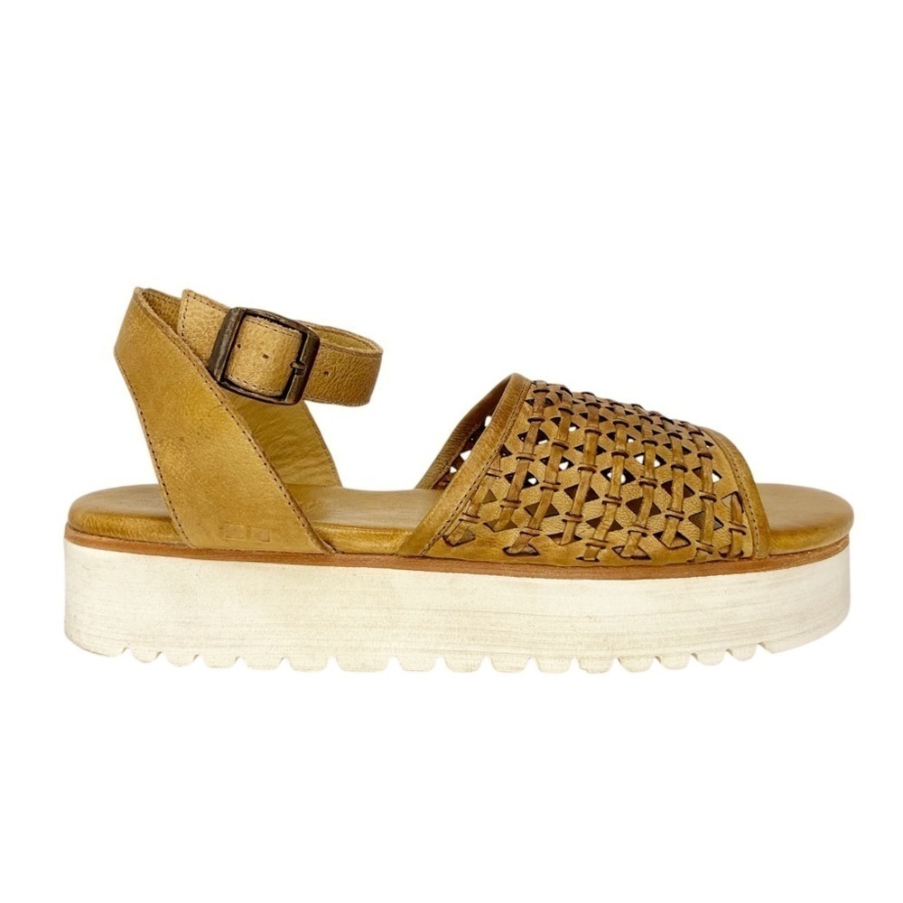 New Bed|Stu Brisa Size 10 Platform Sandal Leather Cashew Tan Flatform Bed Stu - Picture 2 of 11